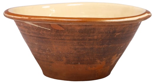 ENGLISH TERRACOTTA WHITE SLIP GLAZE DAIRY BOWL/PANCHEON