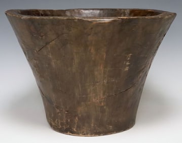 LARGE RUSTIC CARVED WOOD MORTAR / MIXING BOWL, 18"DIAM