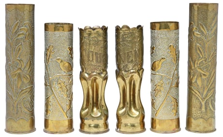 (6) FRENCH WWI-ERA TRENCH ART ARTILLERY SHELL VASES