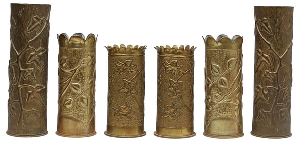(6) FRENCH WWI-ERA TRENCH ART ARTILLERY SHELL VASES