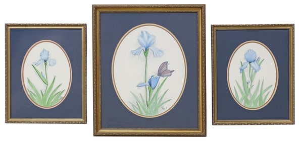 (3) LARRY STEGALL (2OTH C.) WATERCOLOR PAINTINGS OF BLUE IRIS