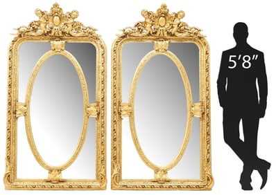 (2) LARGE LOUIS XV STYLE GILT CHERUBS PARCLOSE MIRRORS, 73"H