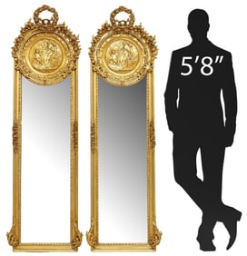 (2) LOUIS XV STYLE GILT ALLEGORICAL PIER MIRRORS, 69"H