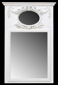 LOUIS XVI STYLE WHITE-PAINTED TRUMEAU MIRROR, 47.25"H