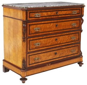 ITALIAN MARBLE-TOP BIRD'S EYE MAPLE COMMODE