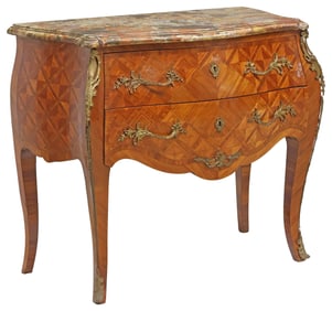 LOUIS XV STYLE MARBLE-TOP BOMBE COMMODE