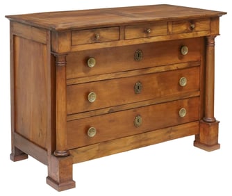 FRENCH PROVINCIAL EMPIRE STYLE WALNUT SIX-DRAWER COMMODE