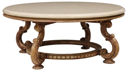LARGE BAROQUE STYLE STONE-TOP COFFEE OR COCKTAIL TABLE, 42"DIAM