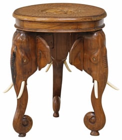 SMALL CARVED HARDWOOD ELEPHANT SIDE TABLE, INDIA