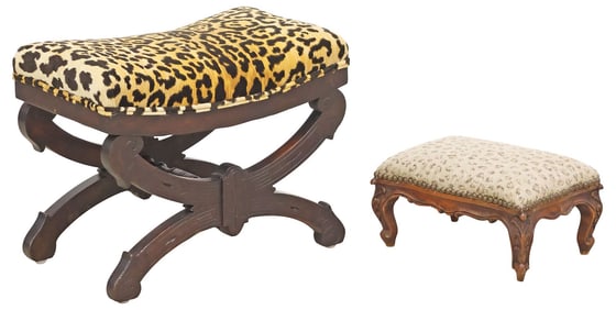 (2) CHEETAH-PRINT UPHOLSTERED OTTOMANS / FOOTSTOOLS