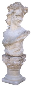 CAST STONE GARDEN STATUARY FEMALE BUST ON CAPITAL BASE