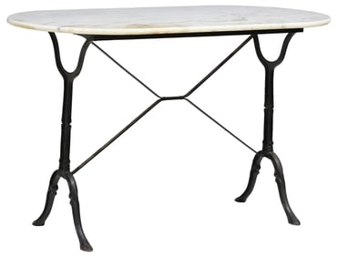 FRENCH MARBLE-TOP CAST IRON BISTRO TABLE