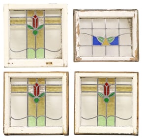 (4) ENGLISH ARCHITECTURAL STAINED & LEADED GLASS WINDOWS