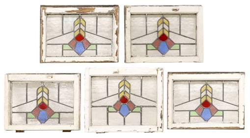 (5) ENGLISH ARCHITECTURAL STAINED & LEADED GLASS WINDOWS