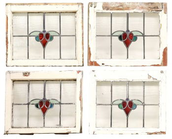 (4) ENGLISH ARCHITECTURAL STAINED & LEADED GLASS WINDOWS