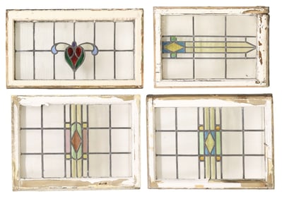 (4) ENGLISH ARCHITECTURAL STAINED & LEADED GLASS WINDOWS