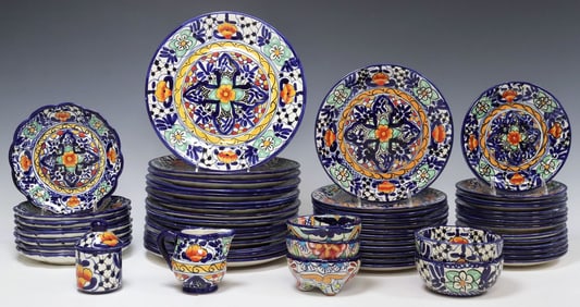 (56) JMB TALAVERA MEXICO HAND-PAINTED POTTERY DINNER SERVICE