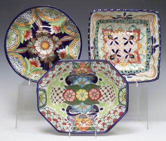 (3) JMB TALAVERA MEXICAN HAND-PAINTED POTTERY SERVICE PIECES