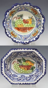 (2) MEXICAN HAND-PAINTED POTTERY SERVICE PIECES