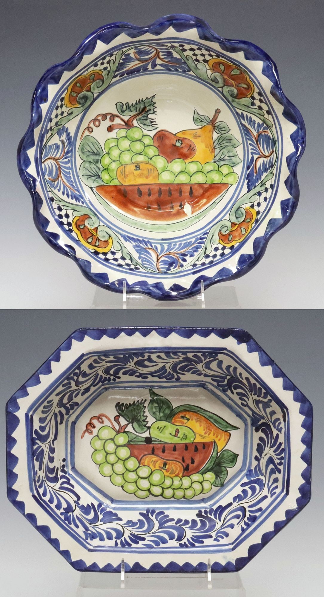 (2) MEXICAN HAND-PAINTED POTTERY SERVICE PIECES (1 of 4)
