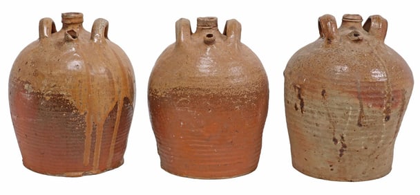 (3) FRENCH PROVINCIAL STONEWARE OIL JUGS