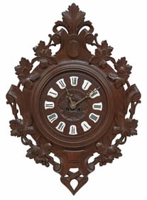 FRENCH RENAISSANCE REVIVAL CARVED OAK LEAF & ACORN WALL CLOCK