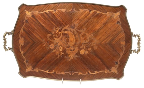 FRENCH LOUIS XV STYLE ORMOLU-MOUNTED MARQUETRY SERVING TRAY