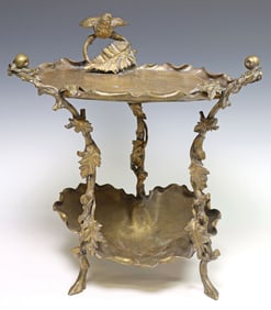 ART NOUVEAU PERIOD GILT METAL 2-TIER DESSERT STAND/ CAKE SERVER