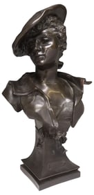 LARGE CAST FEMALE BUST, 'LA CANOTIERE', SIGNED AFTER M. DUTRION, 24"H