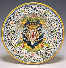LARGE ITALIAN MAJOLICA ARMORIAL WALL CHARGER