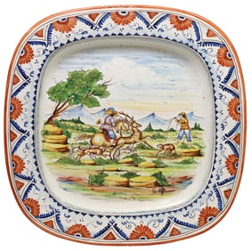 LARGE ITALIAN MAJOLICA STAG HUNT WALL CHARGER