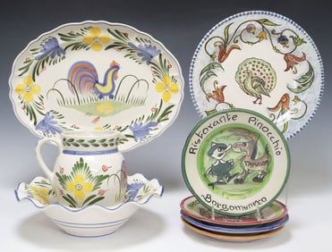 (8) CERAMIC SERVICEWARE & 4 ITALIAN MAJOLICA RESTAURANT PLATES