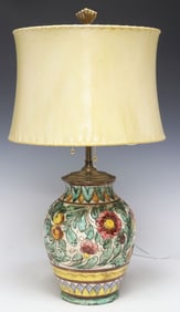 ITALIAN MAJOLICA VASIFORM 2-LT TABLE LAMP & PARCHMENT SHADE
