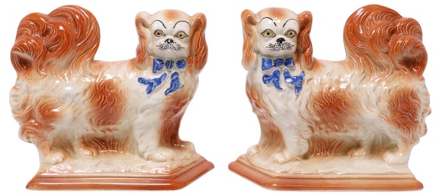 (2) ENGLISH STAFFORDSHIRE MANTEL DOGS, STANDING SPANIELS