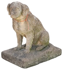 LIFE-SIZE CAST STONE GARDEN STATUE, SEATED HOUND