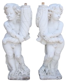 (2) CAST STONE GARDEN STATUARY, PUTTI FIGURES