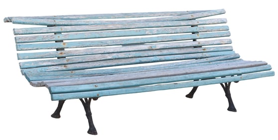 RUSTIC FRENCH SLATTED WOOD & IRON GARDEN BENCH