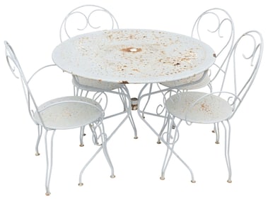 (5) FRENCH PIERCED PAINTED CAST IRON PATIO SET