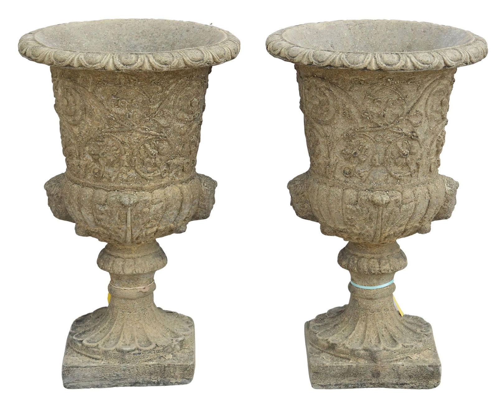 (2) CAST CONCRETE CAMPANA-FORM GARDEN URNS, 24"H (1 of 4)