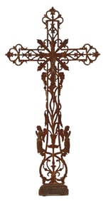 FRENCH CAST IRON CRUCIFIX CROSS, 19TH C.