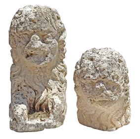 (2) CARVED STONE GARDEN STATUARY LIONS