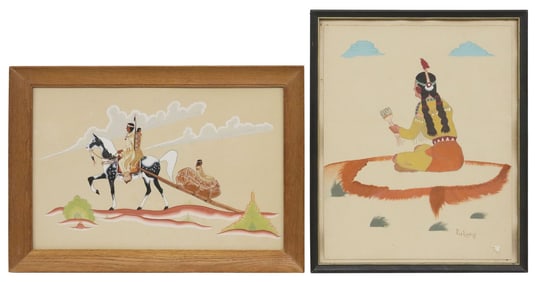 (2) FRAMED NAVAJO & KIOWA FIGURAL PAINTINGS