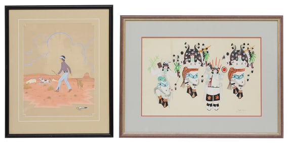 (2) FRAMED NATIVE AMERICAN PAINTINGS, 1 JOHNNY SECOTERO (NAVAJO, D.2010)
