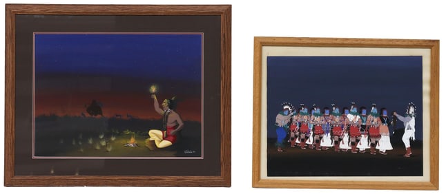 (2) NATIVE AMERICAN PAINTINGS, LEWIS BROWN & JEFF YELLOWHAIR