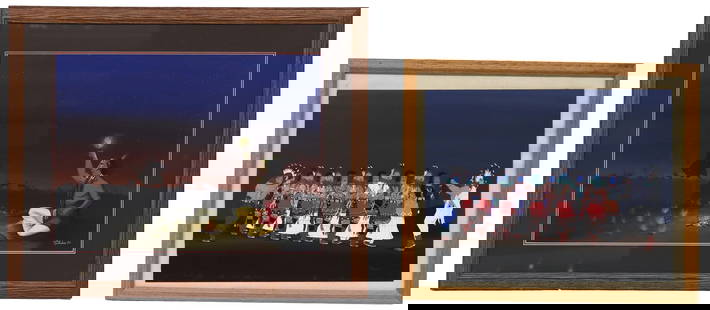 (2) NATIVE AMERICAN PAINTINGS, LEWIS BROWN & JEFF YELLOWHAIR: (lot of 2) Framed paintings on paper, including: (1) tempera painting, Yei Bi Chei/ Night Chant Ceremony, signed lower right L. Brown (Lewis Brown, Navajo/ Dine, b.1945), sight: approx 14&quot;h, 18&q