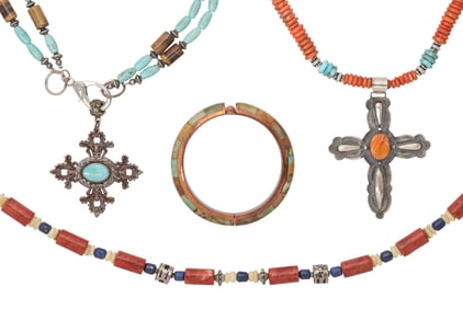 (4) SOUTHWEST STYLE BEADED GEMSTONE NECKLACES & CUFF BRACELET