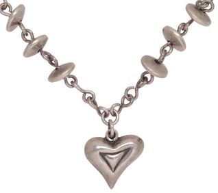 BRENDA SCHOENFELD MODERNIST MEXICAN STERLING HEART PENDANT NECKLACE