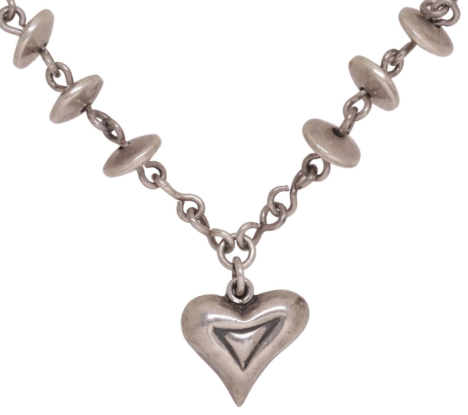 BRENDA SCHOENFELD MODERNIST MEXICAN STERLING HEART PENDANT NECKLACE (1 of 5)