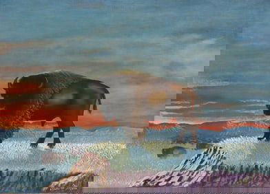 MICHAEL 'SILVER MOON' MARTIN (1891-1969) NATIVE AMERICAN BUFFALO PAINTING