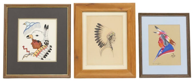 (3) NATIVE AMERICAN PORTRAITS, 1 GEORGE SMITH WATCHETAKER (D.1993)
